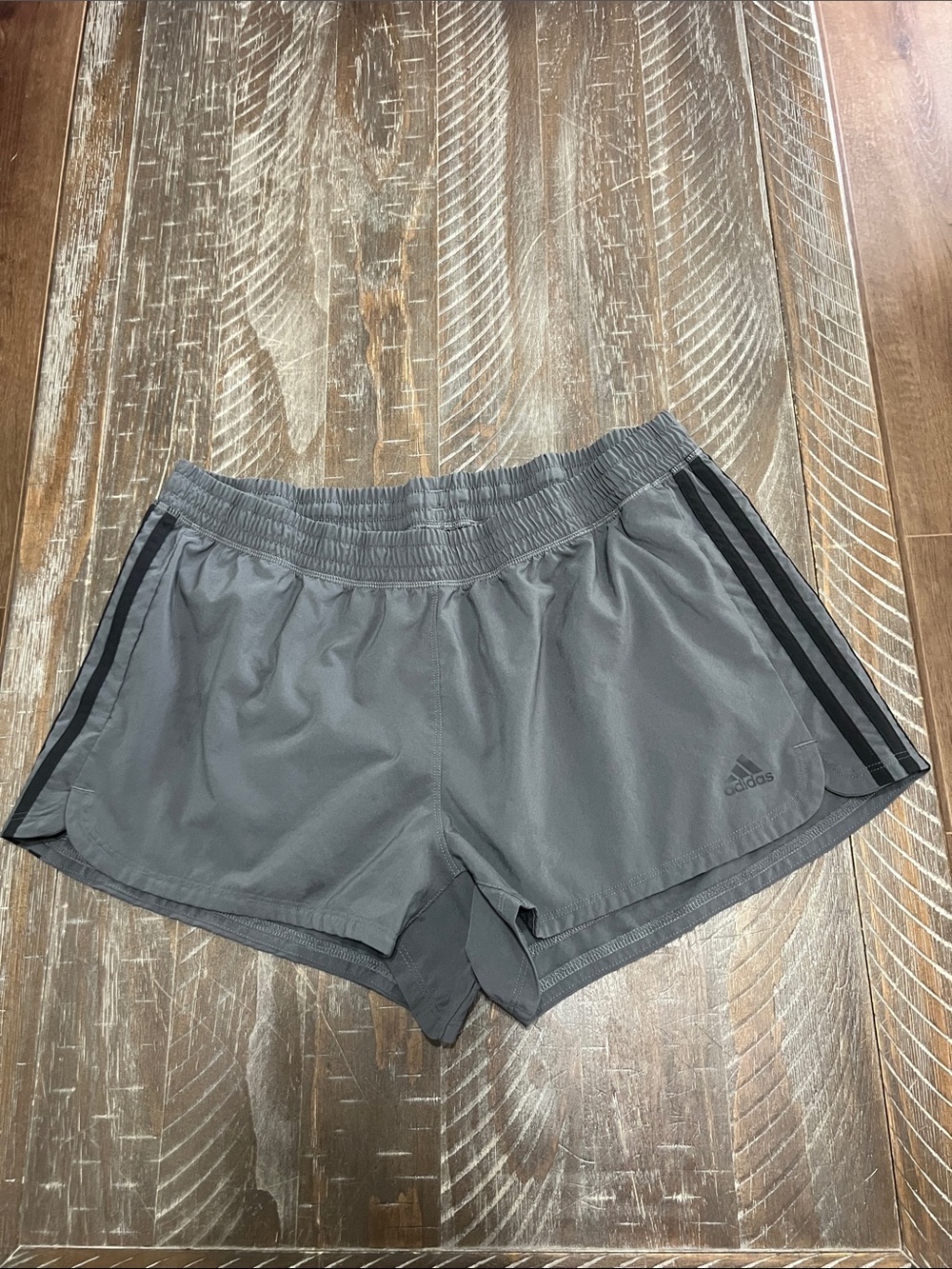 Adidas Women's Gray Athletic Shorts with Black Stripes Size XL